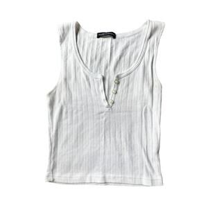 Brandy Melville White Eyelet Tank Top Button Front One Size Fitted